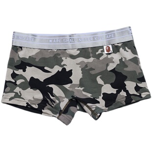3条装女士潮纯棉迷彩宽边青年中腰大码四角平角透气内裤打底裤