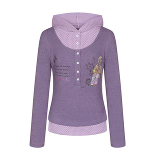 BETWEENAND 亚文化春秋波点拼接宽松连帽假两件长袖T恤舒适上衣