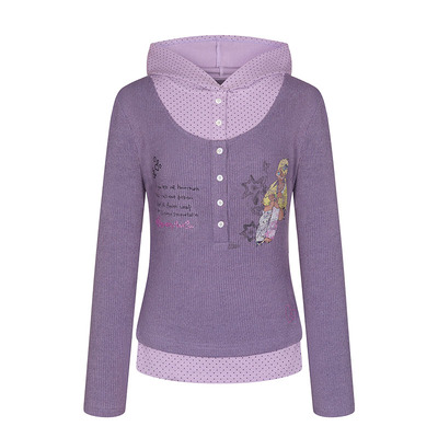 波点拼接连帽假两件长袖