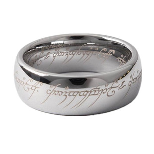 光滑圆润8mm宽指环王戒指至尊魔戒原版字体雕刻钨金魔戒项链周边