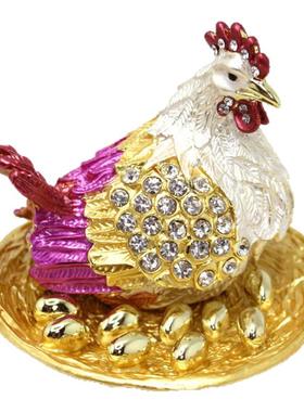 合金招财摆件母鸡生蛋首饰盒珐琅工艺招财摆件新居装饰婚庆摆件