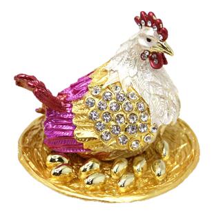 合金招财摆件母鸡生蛋首饰盒珐琅工艺招财摆件新居装饰婚庆摆件