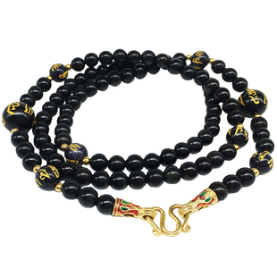 天然黑金曜石项链挂链佛牌挂链长毛衣链深色男女款链子情侣纯银