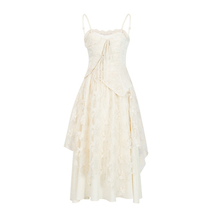 BB BLUE 原创设计 法式抹胸连衣裙小众party轻礼服蕾丝罩裙子套装