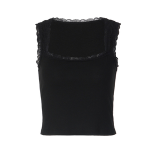 gusty街头y2k千禧辣妹风蕾丝拼接吊带背心方领修身显瘦无袖上衣女