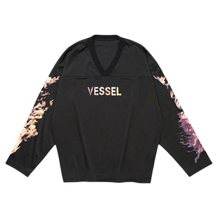 xVESSEL【回到未来】联名火焰球衣春季男女同款V领宽松休闲卫衣
