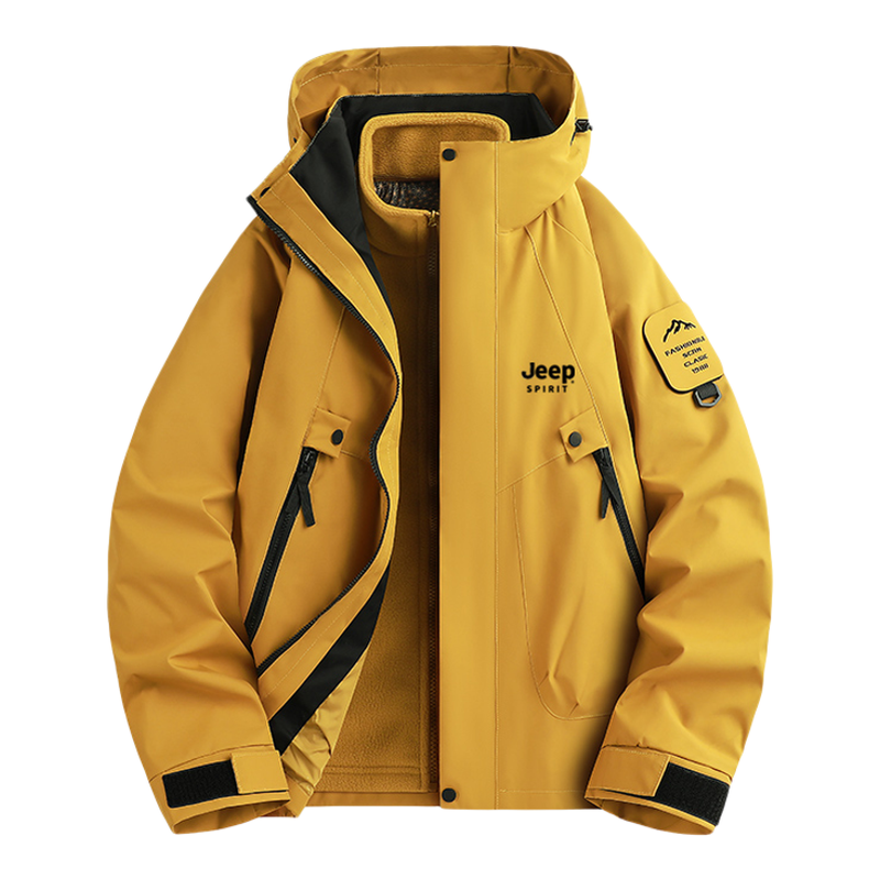 JEEP SPIRIT红色冲锋衣三合一可拆卸男女防水加绒外套户外登山服