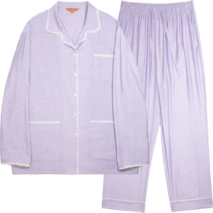 埃森费姆采吉纳福情侣秋冬睡衣紫薄汗羊毛混纺刺绣套装男女家居服