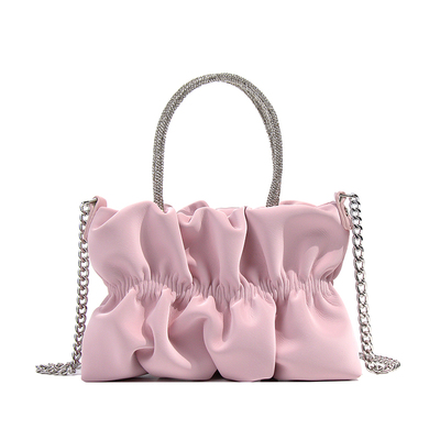 褶皱云朵包链条斜跨水钻手提包