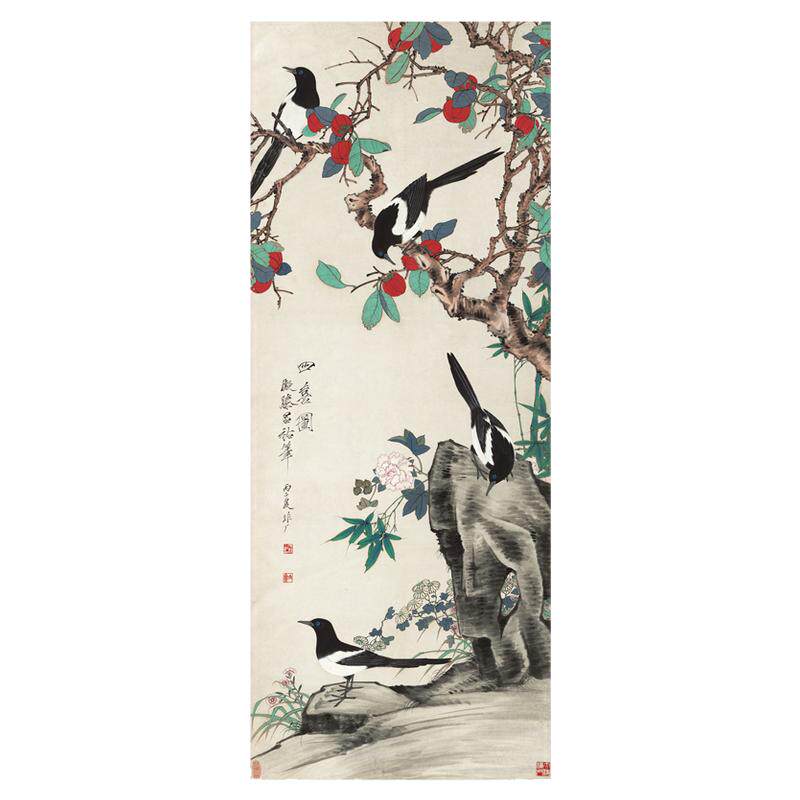 于非庵四喜图轴中式竖幅书画花鸟写生国画真迹微喷复制卷轴装饰画