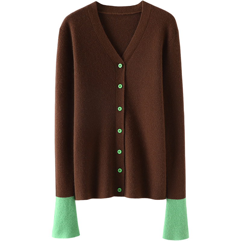 哇塞人人向往~喇叭袖羊绒开衫女纯羊绒毛衣针织开衫修身秋冬百搭