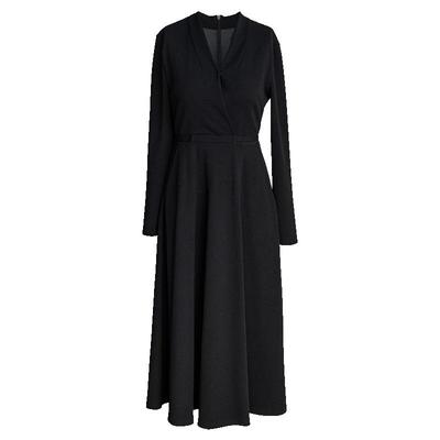 罗衣气质针织黑色收腰大摆连衣裙