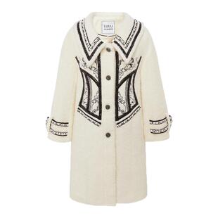 LULUALWAYS我爱露露新款复古设计感翻领中长款毛呢大衣