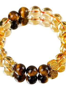 五行缺补土喜用金土木手链男女款天然黄色水晶手串平衡旺财运正品