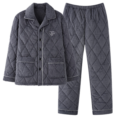 芬腾可安睡衣男款冬季加绒保暖冬天三层加厚珊瑚绒夹棉家居服男士