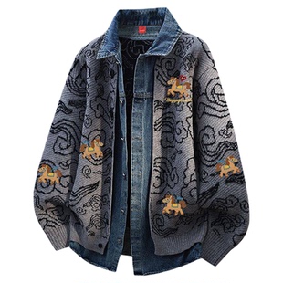 查尔斯桃心马年2026新款开衫毛衣男女冬季保暖休闲拼接假两件外套