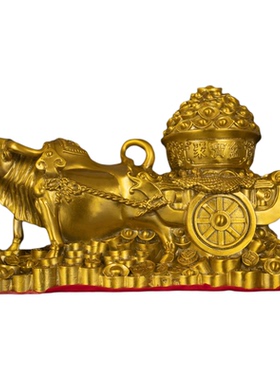 纯黄铜牛拉车摆件聚宝盆牛拉金箱桌面玄关摆件客厅办公室开业送礼