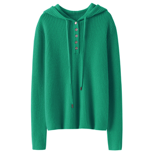 启超实力原版~连帽100%羊绒衫女纯山羊绒毛衣针织打底衫秋冬帽衫