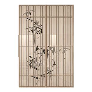 隔断门国风无轨道移门吊轨门竹叶折叠门三联动推拉门宋式美学屏风