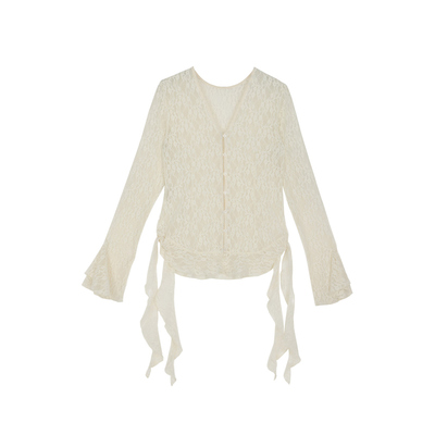 AMERI蕾丝褶饰针织开衫