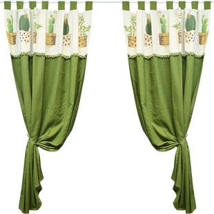 鸢尾穿杆北欧仙人球挂带美式门帘窗帘免打孔卧室遮光纯色单片窗户