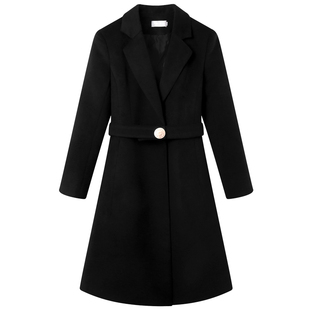 职业呢子大衣女中长款工作服2026新款加厚妮子春秋冬黑色毛呢外套
