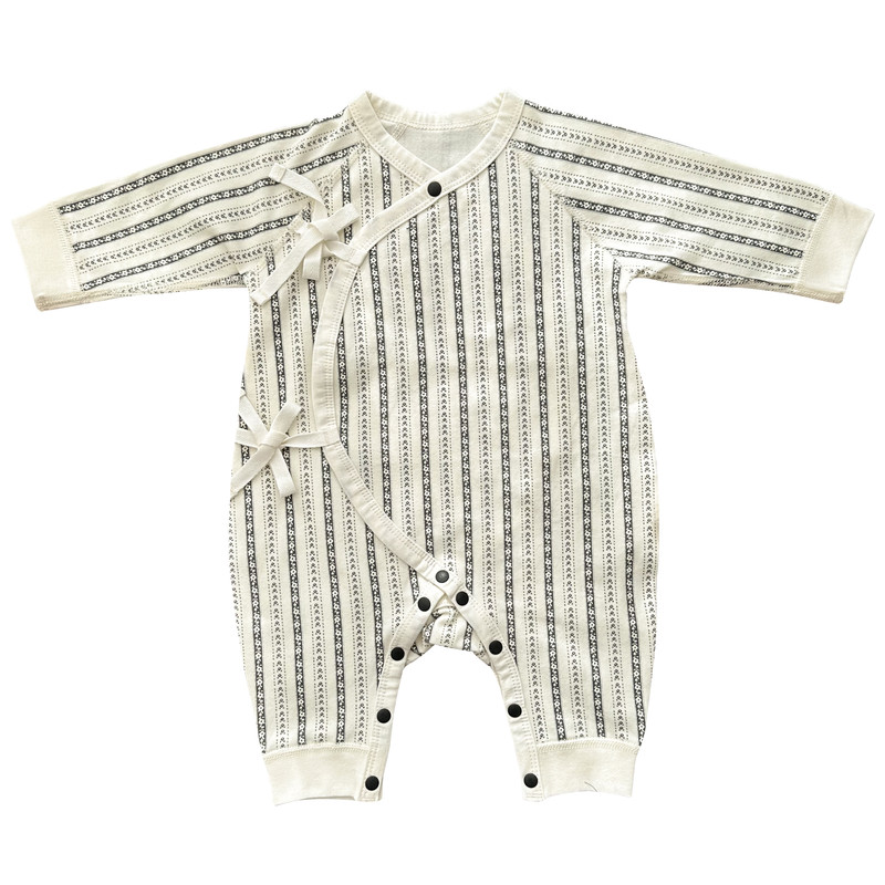 新生婴儿连体衣春秋款竖条纹简约哈衣小宝宝外穿护肚爬服打底潮服