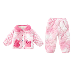 女童三层夹棉家居服女孩娃娃领公主套装加绒加厚女宝宝保暖睡衣冬