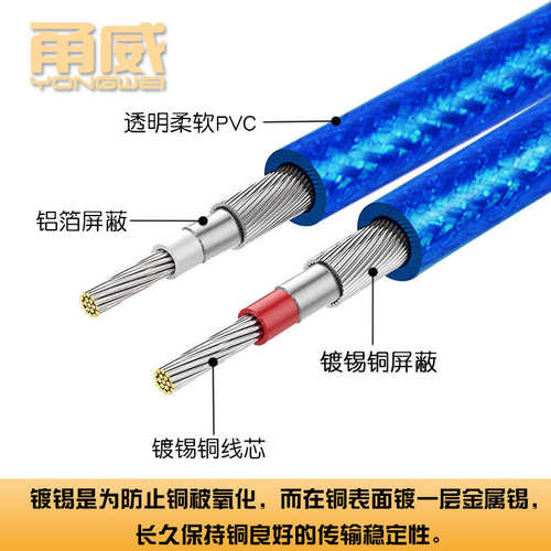 甬威2RCA红白双莲花梅花功放四头效果器音箱响音频线二对二连接线