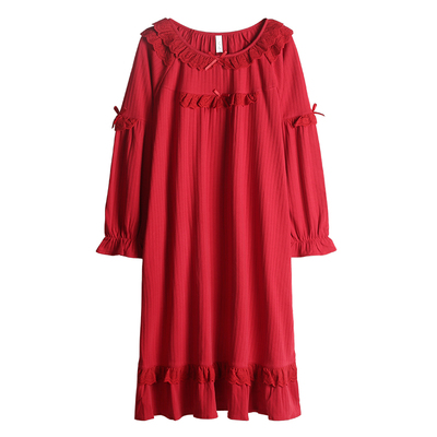 长袖红色公主风新娘结婚家居服