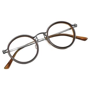 木川150mm眼镜男款近视超轻纯钛圆框大脸钛架可配度数茶色眼睛框