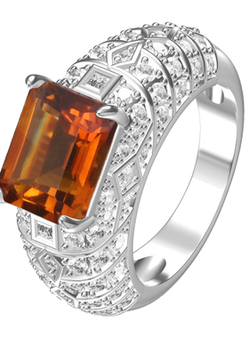 925纯银镀金天然黄水晶男戒指