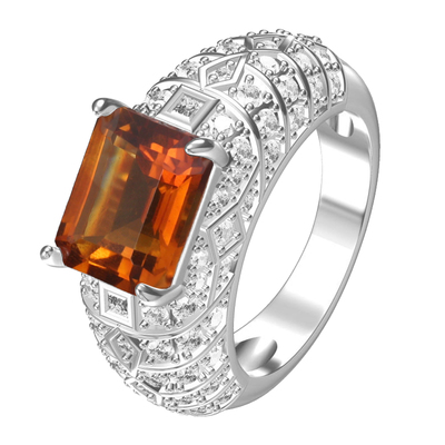 925纯银镀金天然黄水晶男戒指