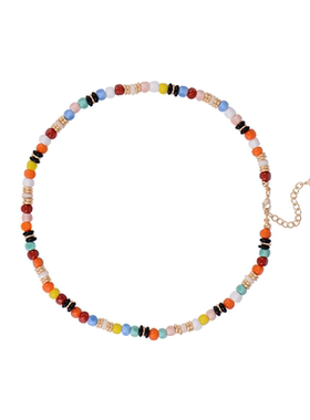 waki彩色系度假感手工串珠项链