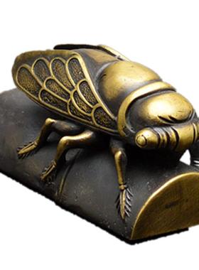 创意黄铜知了镇纸书房复古摆件