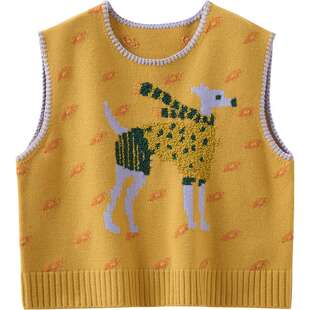 【100%羊毛】播复古提花针织马甲女冬季软糯上衣DDS4SD5198