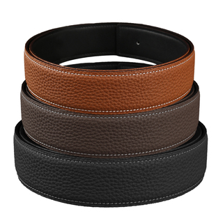 无头奢侈品皮带替换带条男荔枝纹头层牛皮真皮自动扣平滑扣裤腰带