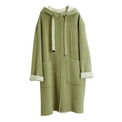 【100%绵羊毛】ELLE灰色格雷系连帽毛呢外套女2025冬新款呢子大衣