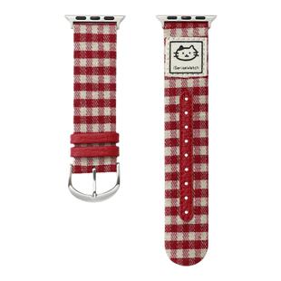 【原创笑脸猫】iserisewatch适用苹果手表s11代表带iWatch10女款Applewatch9夏新款格纹SE可爱小猫Ultra红色