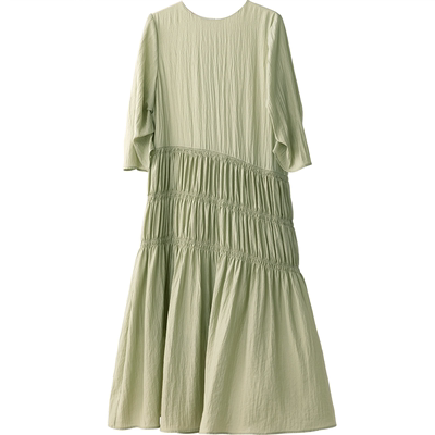 CR薄荷曼波绿圆领七分袖连衣裙