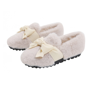 毛毛鞋女秋冬外穿厚底2025年新款加绒豆豆鞋兔毛棉瓢鞋小码33 34