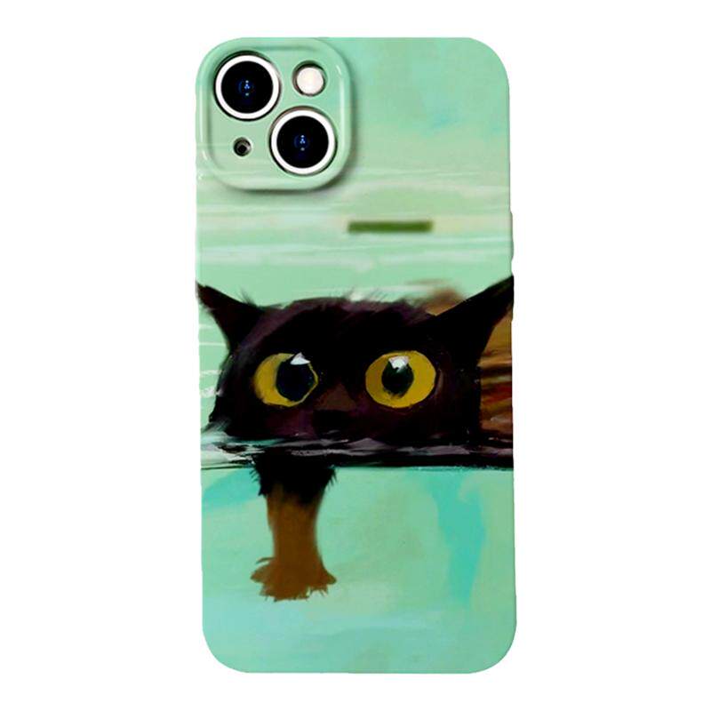 【冒个泡】油画潜水小黑猫适用iPhone17/16pro手机壳华为nova13畅享70软OPPOreno9vivos19