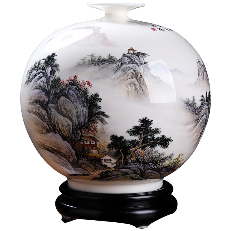 陶瓷手绘国风山水高档花瓶摆件