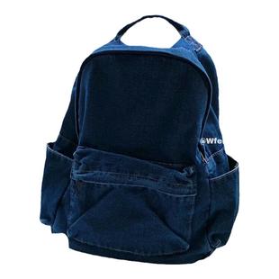 Wfei 韩国ins风森系古着感牛仔布搭帆布大容量学生休闲百搭双肩包