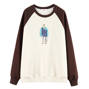 初中生卫衣圆领少女秋冬款2025新款高中女生大童时尚拼色长袖上衣