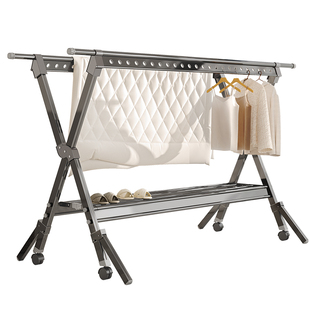 可伸缩折叠晾衣架落地室内阳台晒被子神器家用凉晒衣服架子晾衣杆