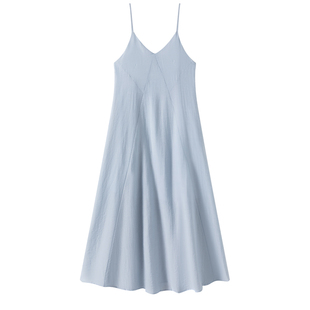 三亚海边度假绝美穿搭ootd沙滩裙吊带长裙露背连衣裙蓝色女超仙裙