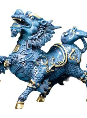 铜麒麟摆件一对福财吉祥物