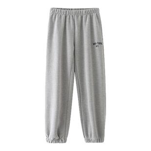 卫裤女美式字母刺绣灰色运动裤束脚裤直筒裤休闲长裤bm风卫裤女