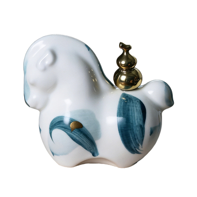 青花瓷马生肖文创礼品摆件景德镇